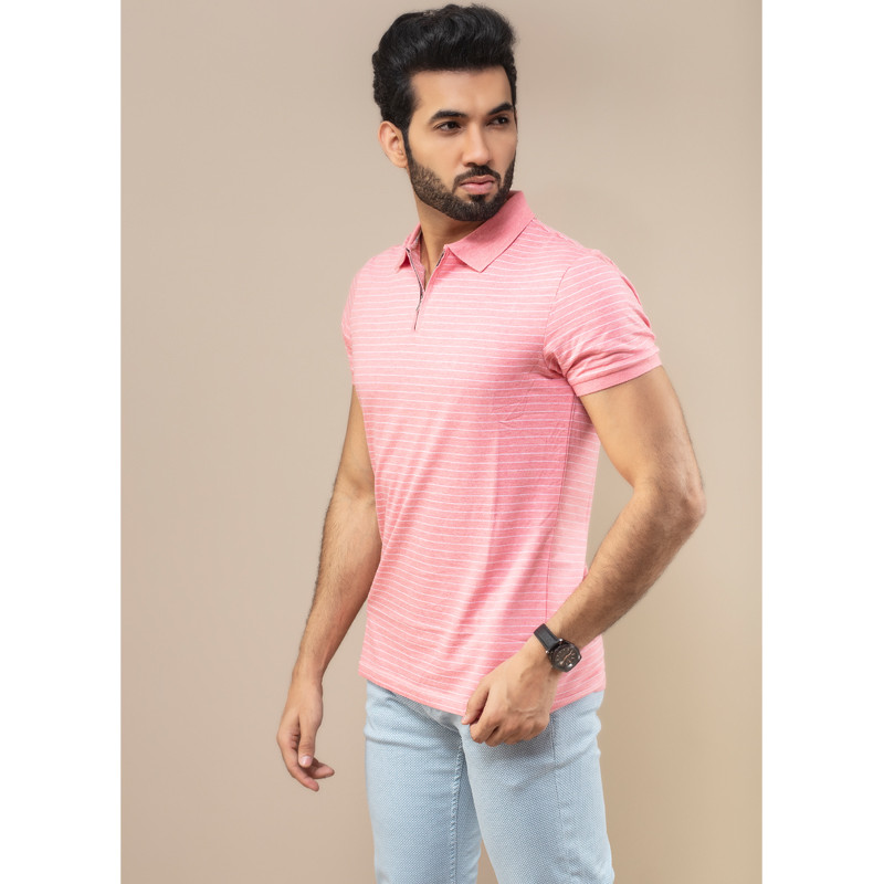 Ignite Mens Striped Zip Neck Polo Pink price in Pakistan