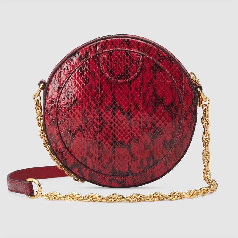 Gucci Ophidia Hibiscus Red Snakeskin Snakeskin Mini Round Shoulder