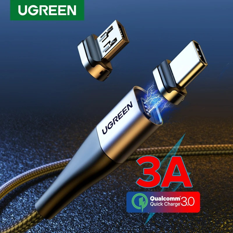 UGREEN 3A Magnetic Type-C Cell Mobile Phone Tablet Fast Charging Cable 1M  Black
