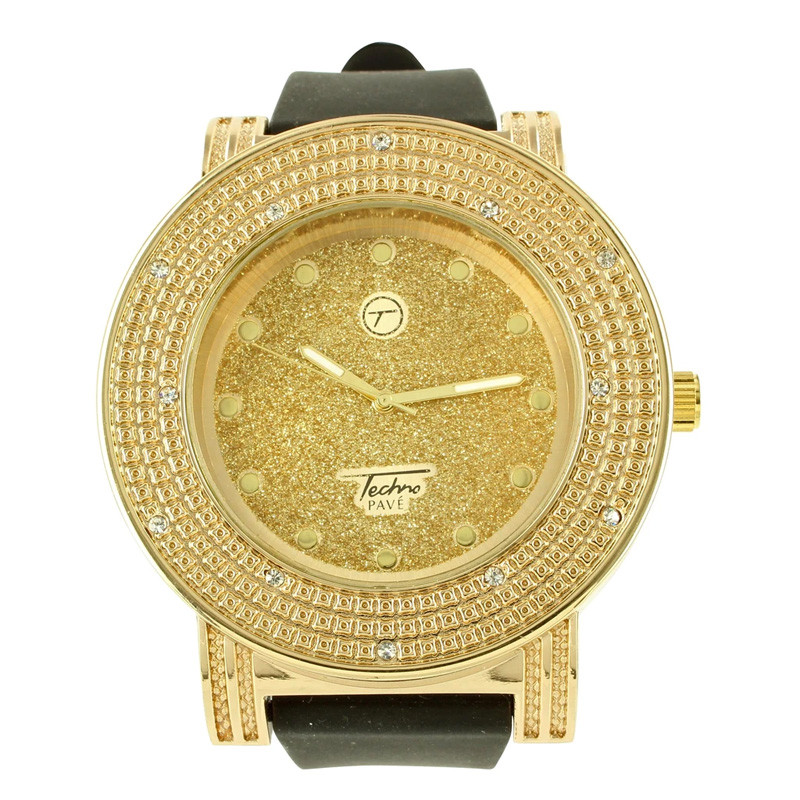 14K Gold Tone Lab Diamond Leather Mens Watch price in Pakistan Telemart