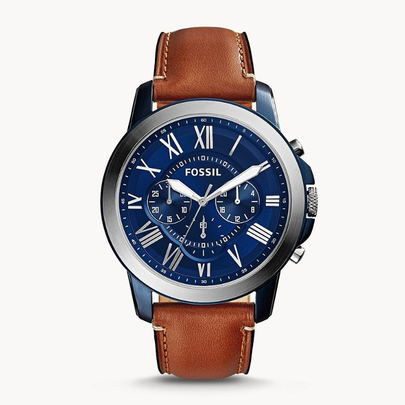 Buy Fossil Men's Chronograph Quartz Brown Leather Strap Blue Dial