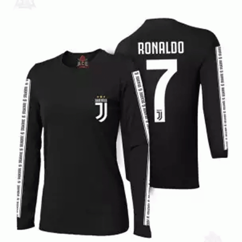 Long Sleeve Tee Shirt Ronaldo Juventus ACE-Full Sleeves Black