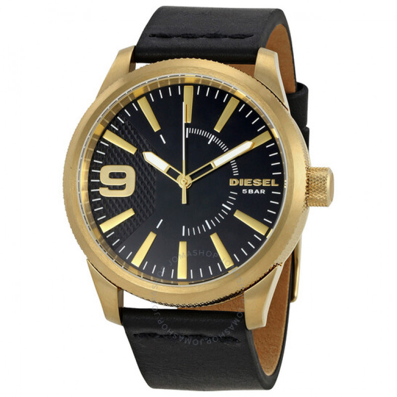 Diesel Men's Round Shape Leather Band Analog Wrist Watch 47 mm Black  DZ1801