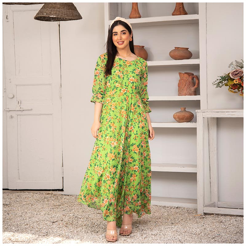 Buy Pea green bird Dress by Nazmina at Best Price In Pakistan | Telemart
