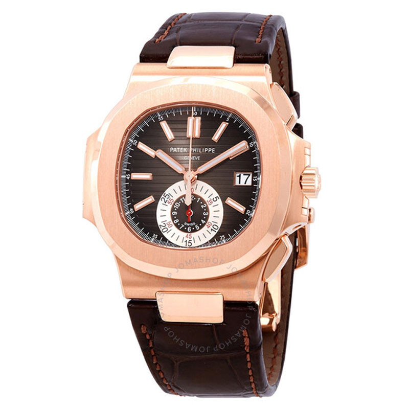 Patek Philippe Nautilus Black-brown Dial 18kt Rose Gold Case Matt Dark  Brown Leather Men's Watch 5980r-001