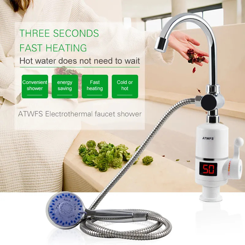 Tankless Water Heater Faucet Shower Instant Water-Heater Electric Tap  Heating Instant Hot Water for Kitchen and Bathroom