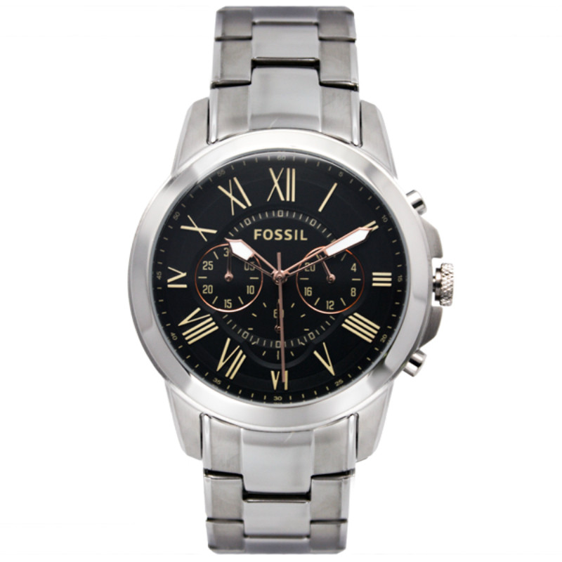 Buy Fossil Grant Silver Stainless Steel Black Dial Chronograph