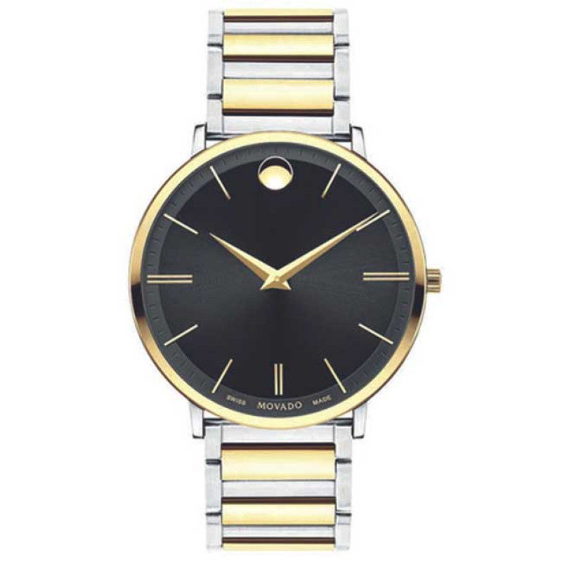 Movado Men's Ultra Slim Black Dial 40mm Swiss Quartz Watch 0607169