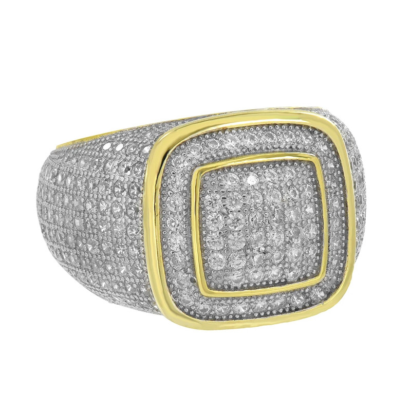 14K Yellow Gold Sterling Silver Mens Ring Simulated Diamonds price