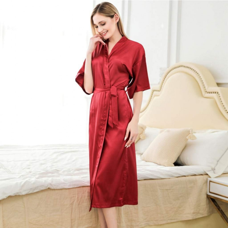Beautiful Bridal Red satin Silk Long Gown Nighty Bridal Night Suit  Nightwear Sleepwear Night Dress by zee