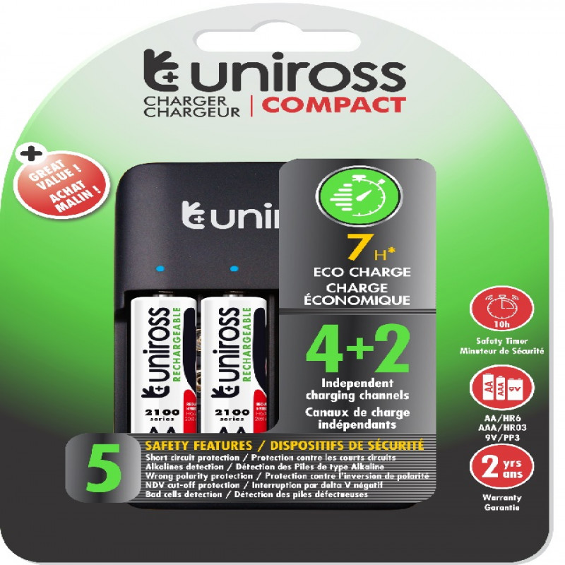 Buy Uniross Original Compact Multi Battery Charger + 4 AA 2100 Ready to use Rechargeable Battery