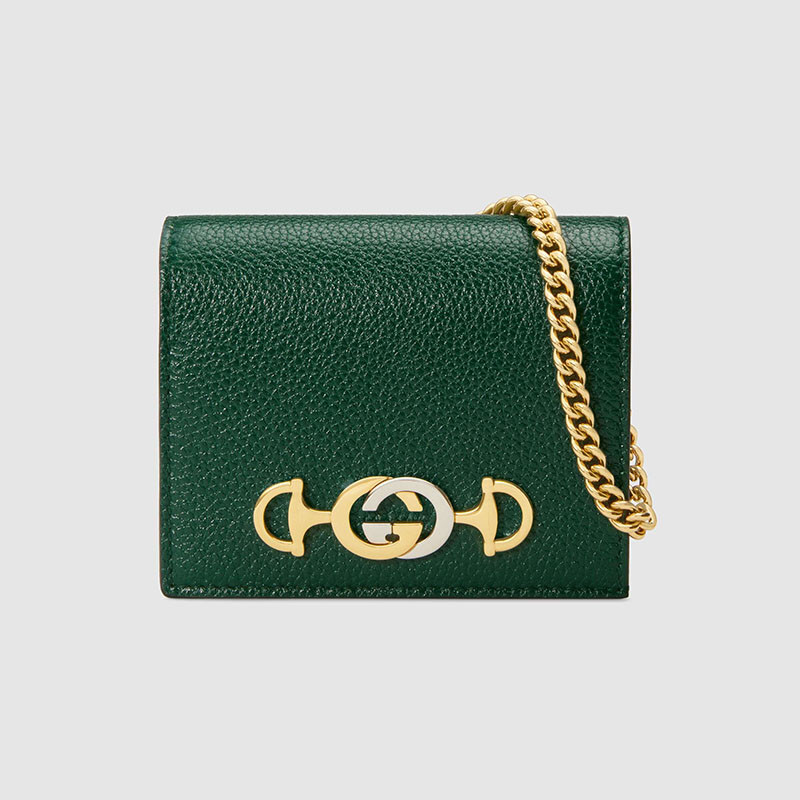 Gucci Zumi Dark Green Grainy Leather Card Case Wallet