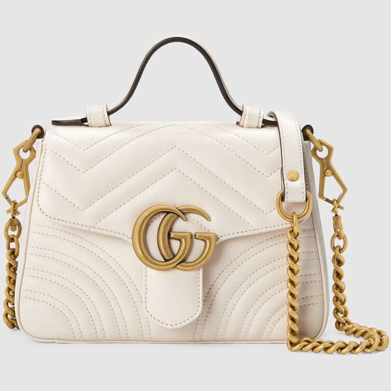 Gucci GG Marmont White Leather Mini Top Handle Bag